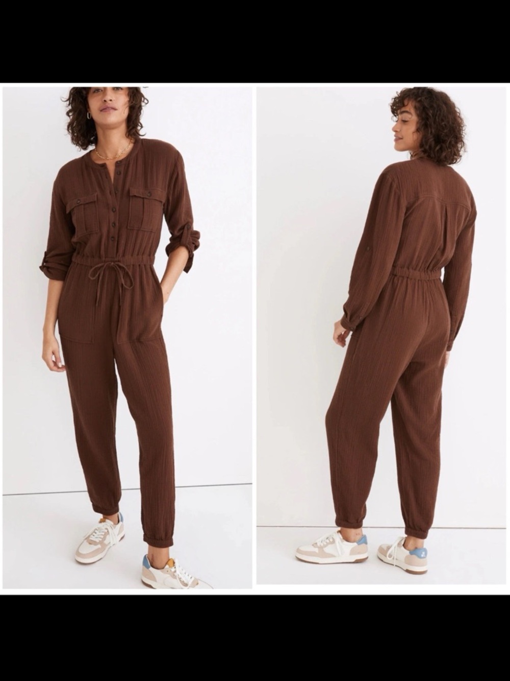 Madewell Lightspun Lightweight Gauze Tapered-Leg Jumpsuit Hot Cocoa Brown Sz 2